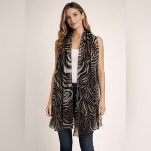 Semi-Sheer Zebra Print Scarf | Black Brown Ivory | Lightweight Wrap